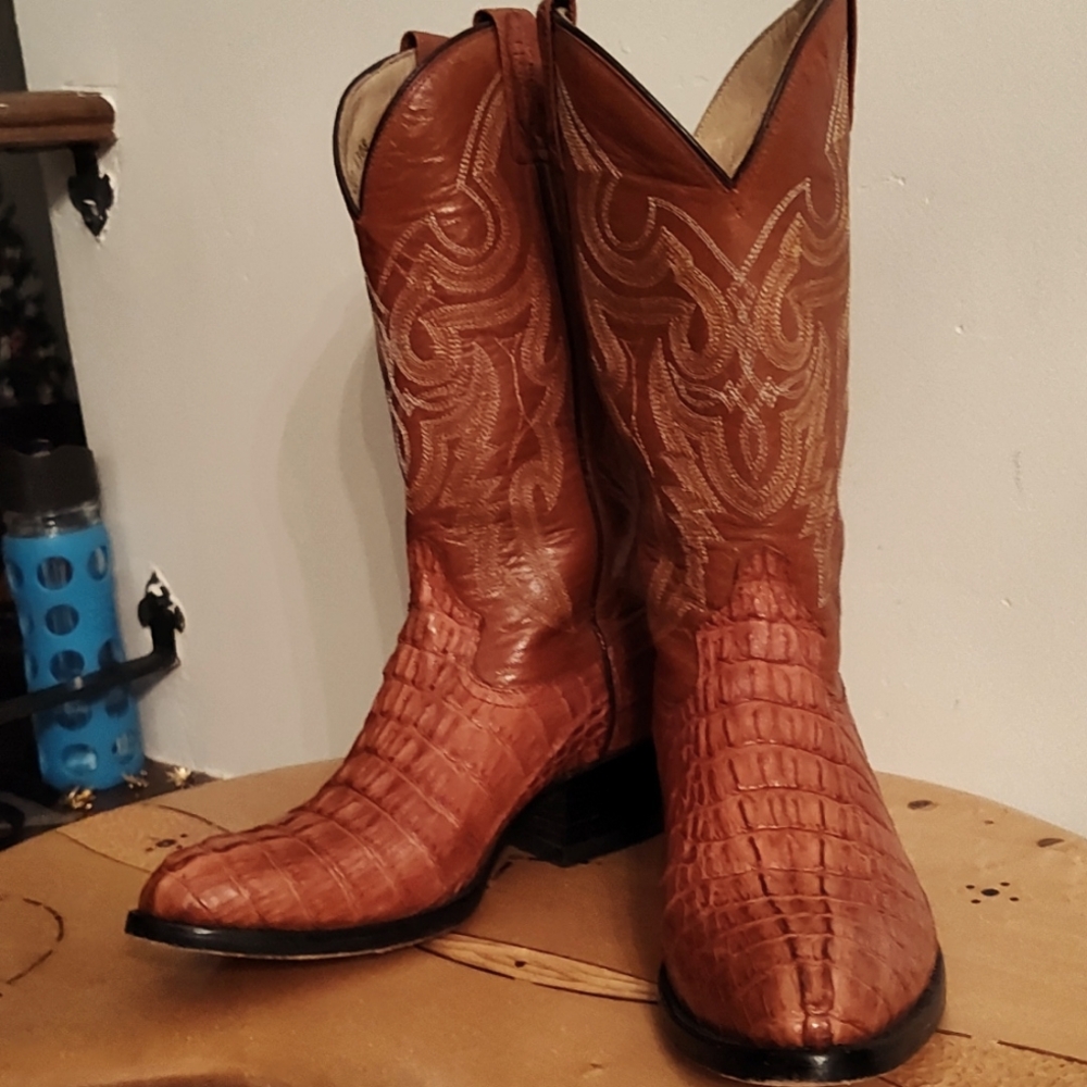Geniine Caiman Alligator Cowboy Boots Size 8